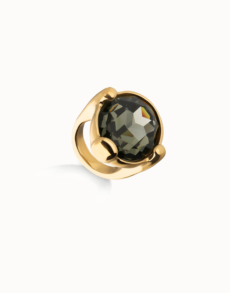 GREY OVAL CRYSTAL RING GOLD