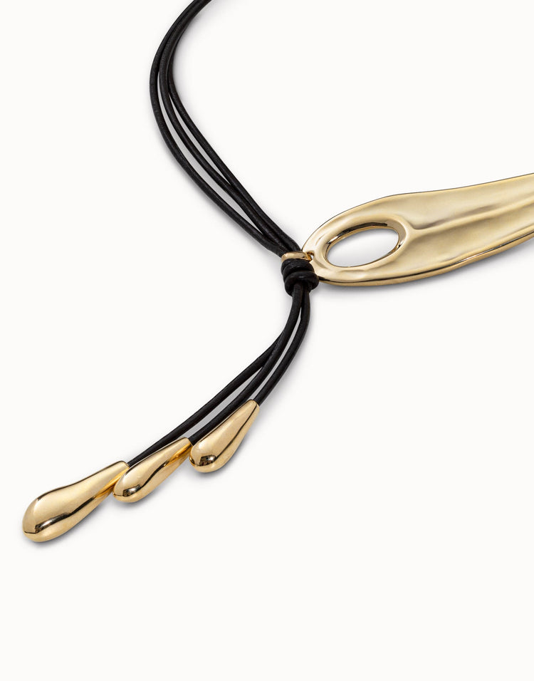 LEATHER NECKLACE WITH FRINGE DROPS GOLD
