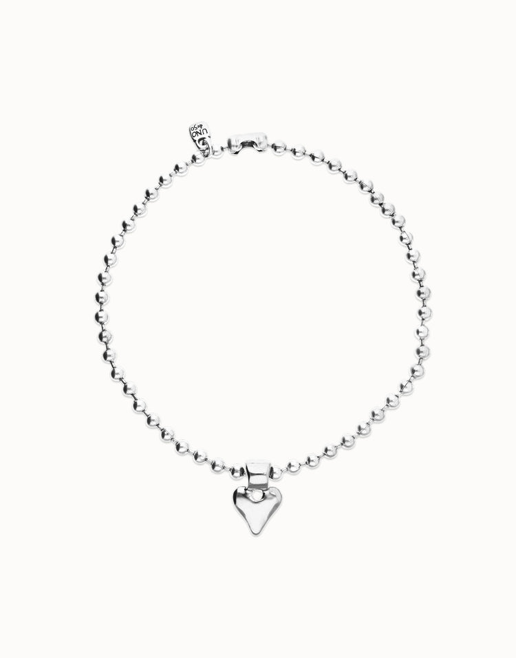 BEADED SHORT HEART NECKLACE SILVER