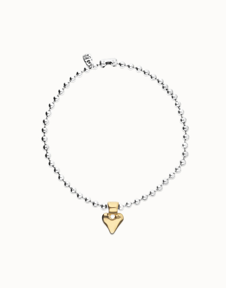BEADED SHORT HEART NECKLACE SILVER/GOLD