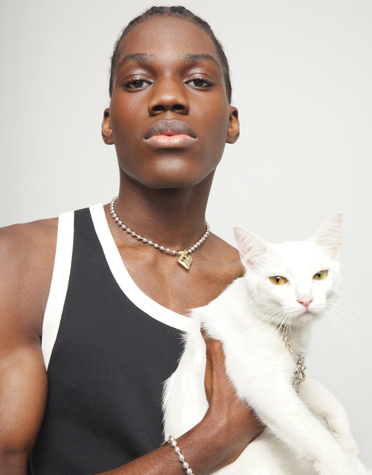 BEADED SHORT HEART NECKLACE SILVER/GOLD