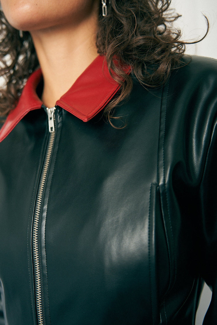 PLANT LEATHER CROPPED JACKET