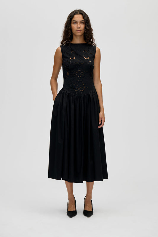 EMBROIDERED MIDI DRESS