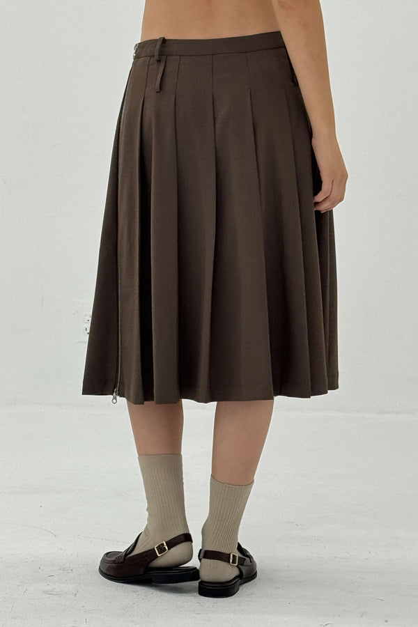 SIDE ZIPPER PLEATED SKIRT