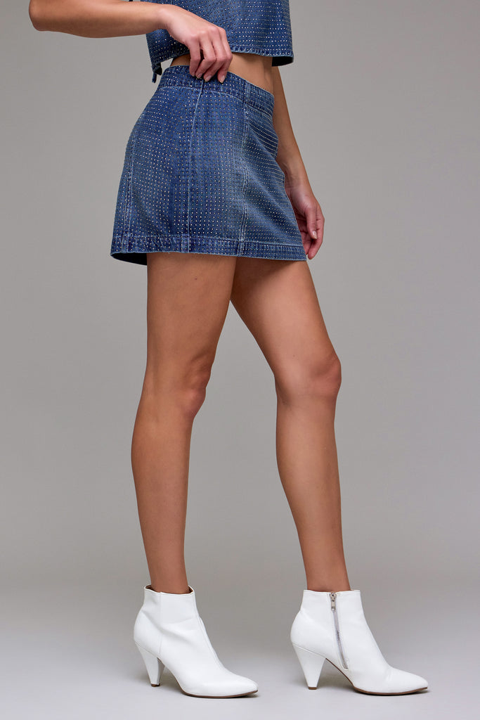 RHINESTONE DENIM MINISKIRT