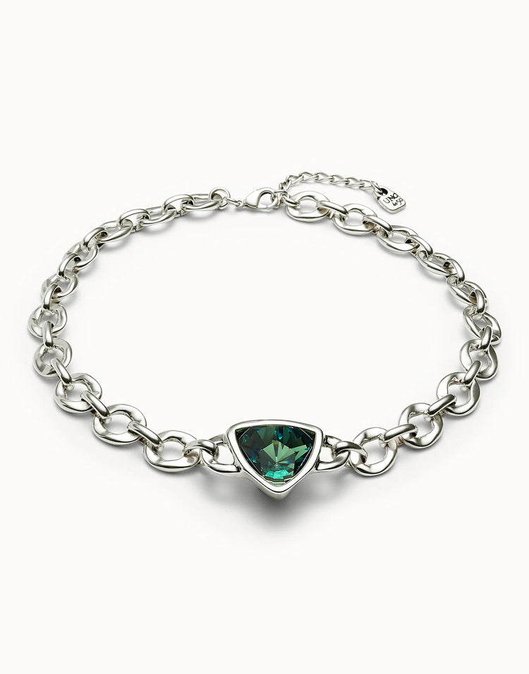 GREEN CRYSTAL LINK CHAIN NECKLACE SILVER