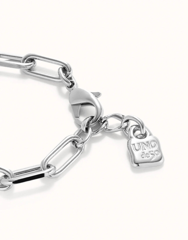 PAPER CLIP BRACELET WITH PADLOCK SILVER
