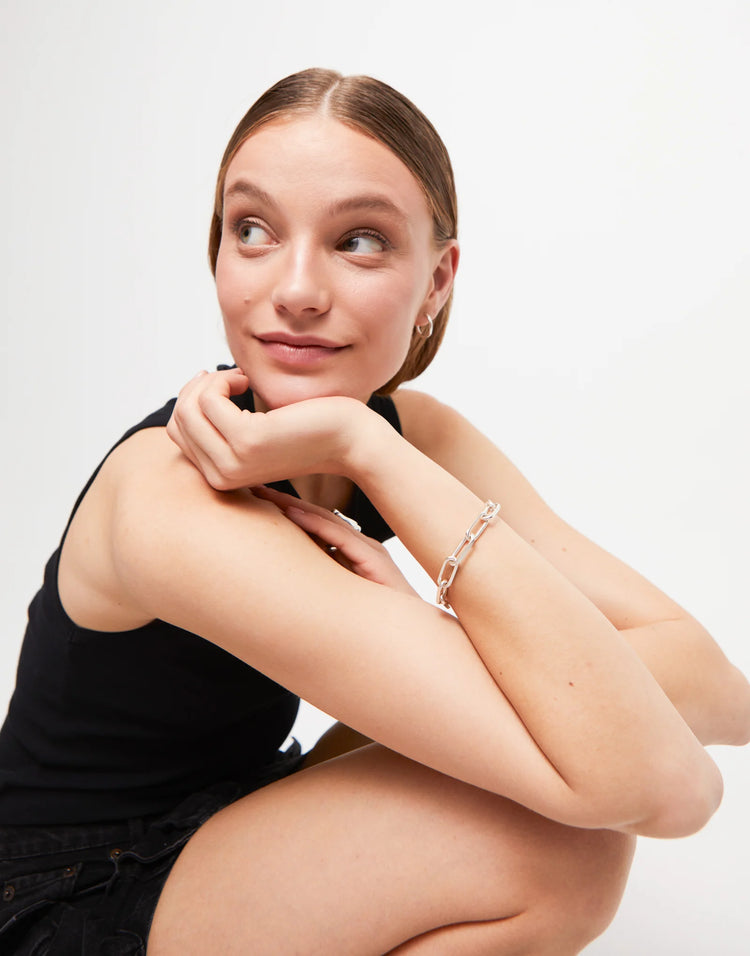 PAPER CLIP BRACELET WITH PADLOCK SILVER