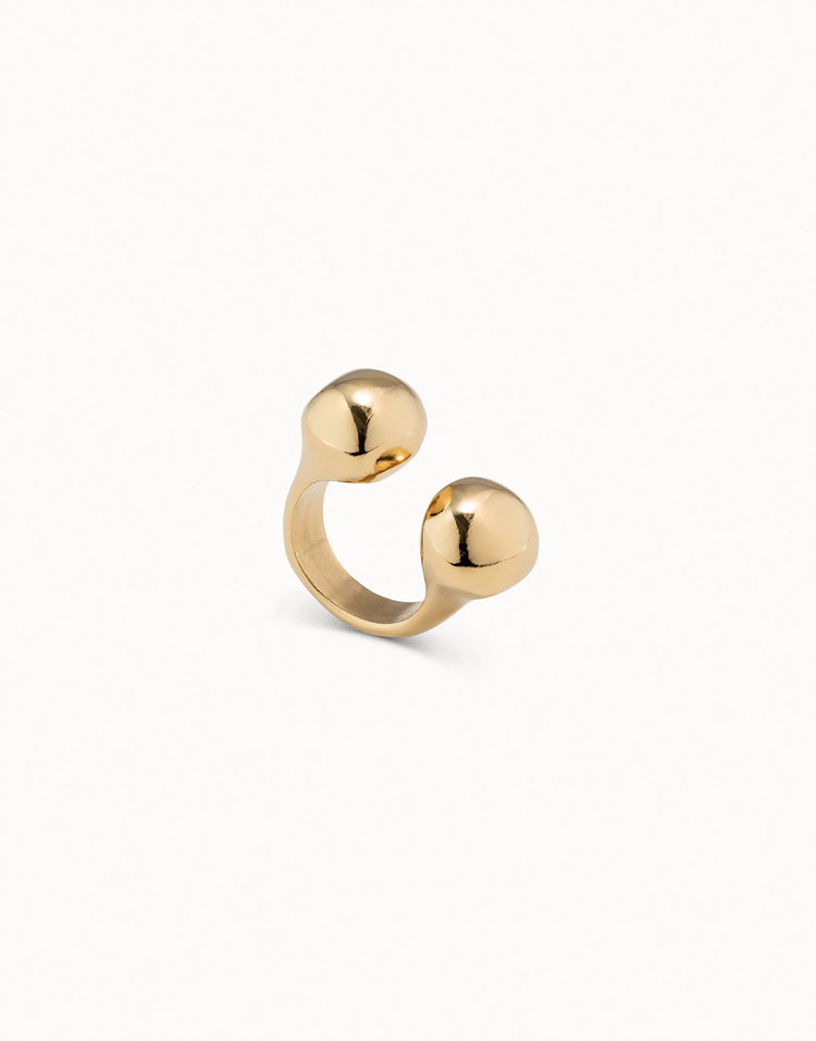 OPEN RING TWO BEADS GOLD