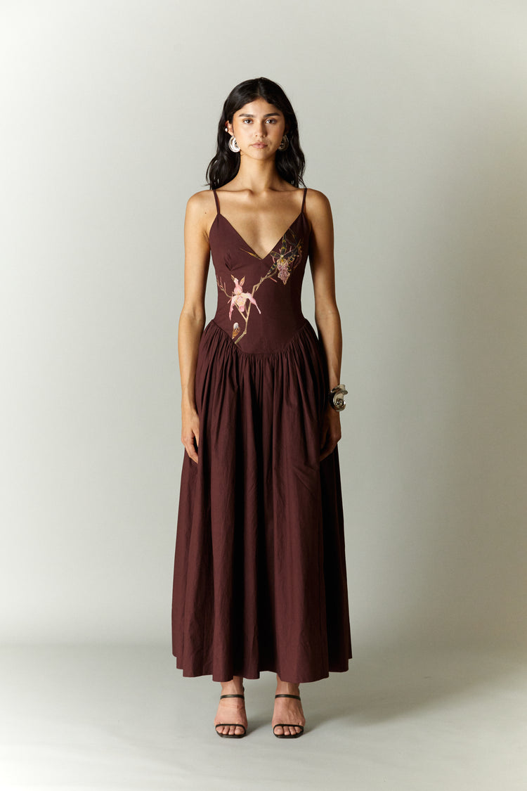 KAIA DROP WAIST MIDI DRESS