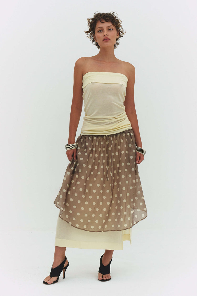RUCHED POLKA DOT SKIRT