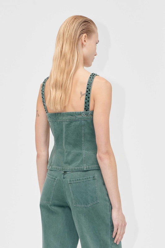 DARK GREEN DENIM TOP