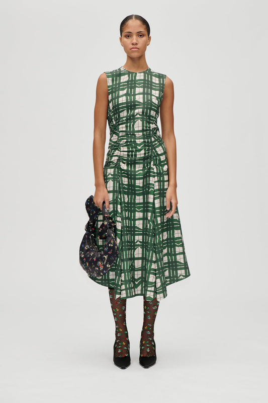 GATHERED MIDI DRESS
