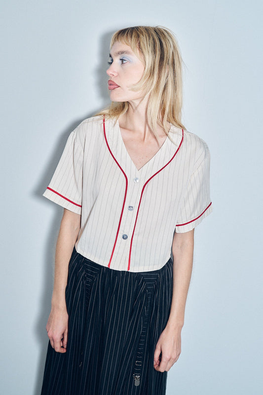 BASEBALL STRIPE CROP SHIRT