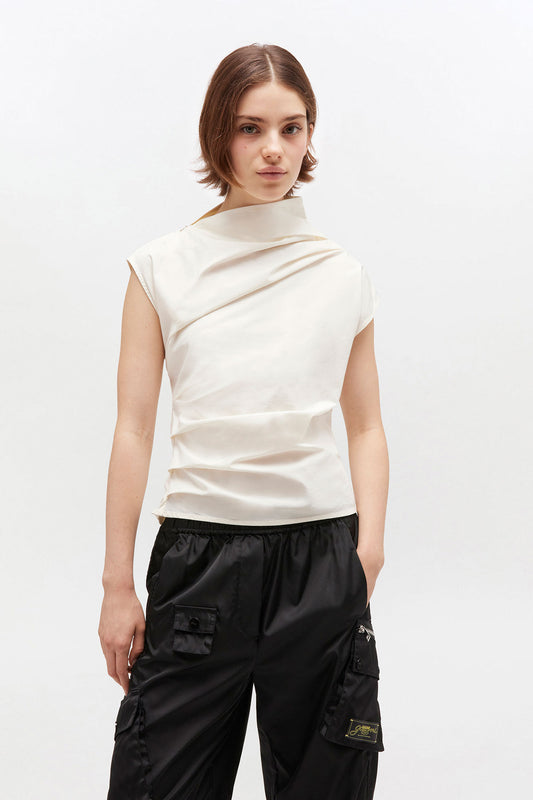 STRETCH COTTON RUCHED TOP