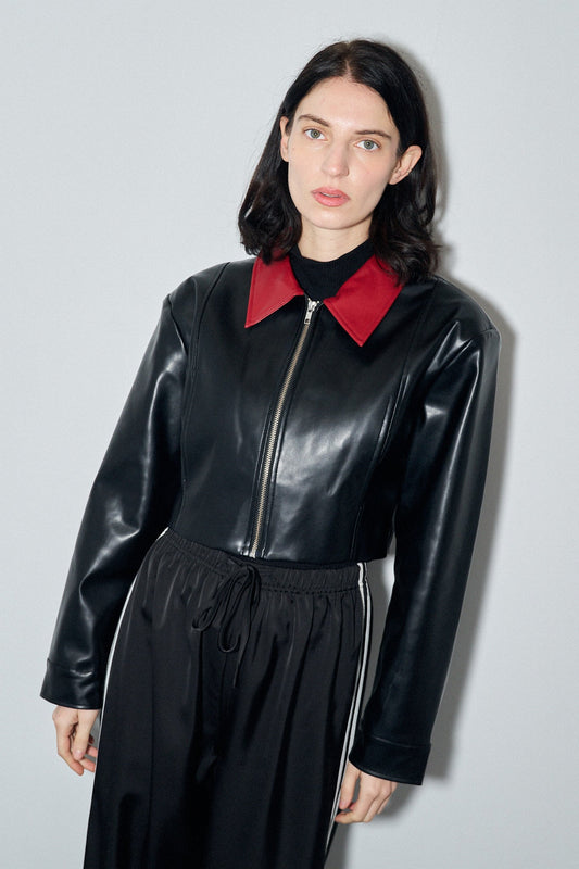 PLANT LEATHER CROPPED JACKET