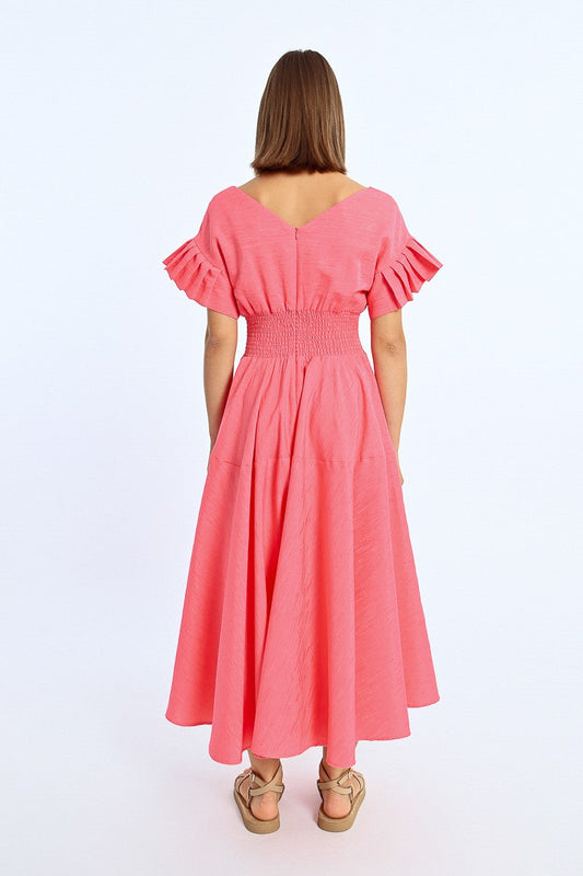 RUFFLE SLEEVE MIDI DRESS