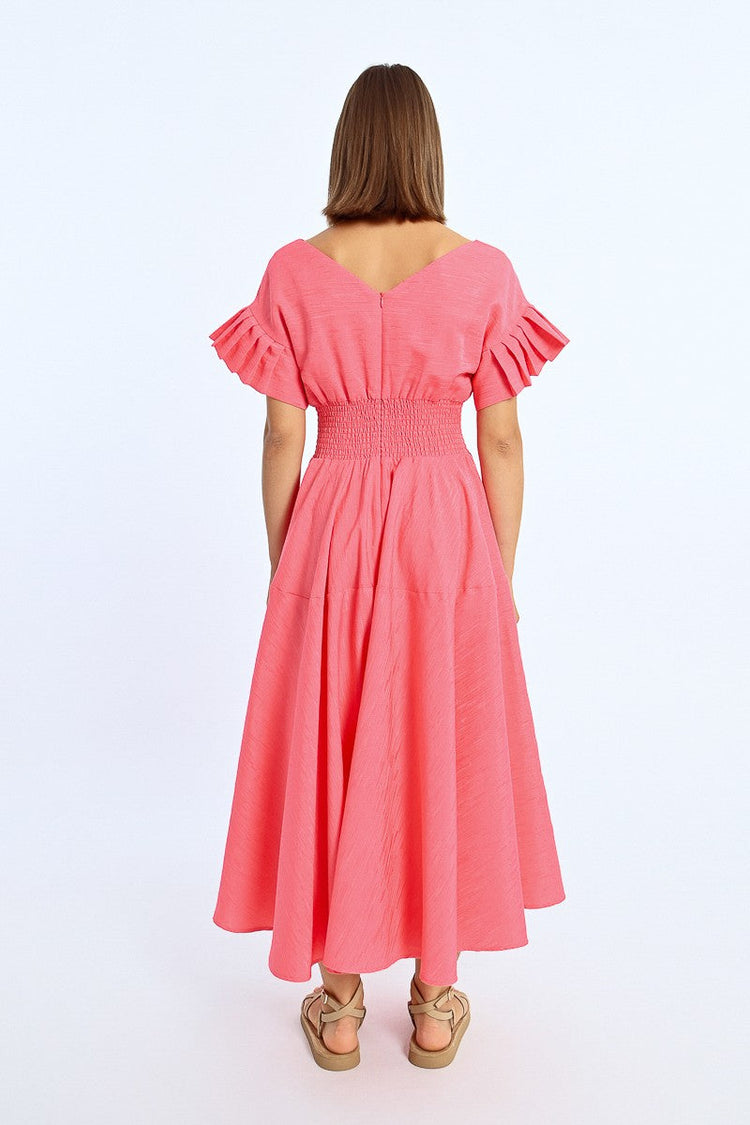 RUFFLE SLEEVE MIDI DRESS