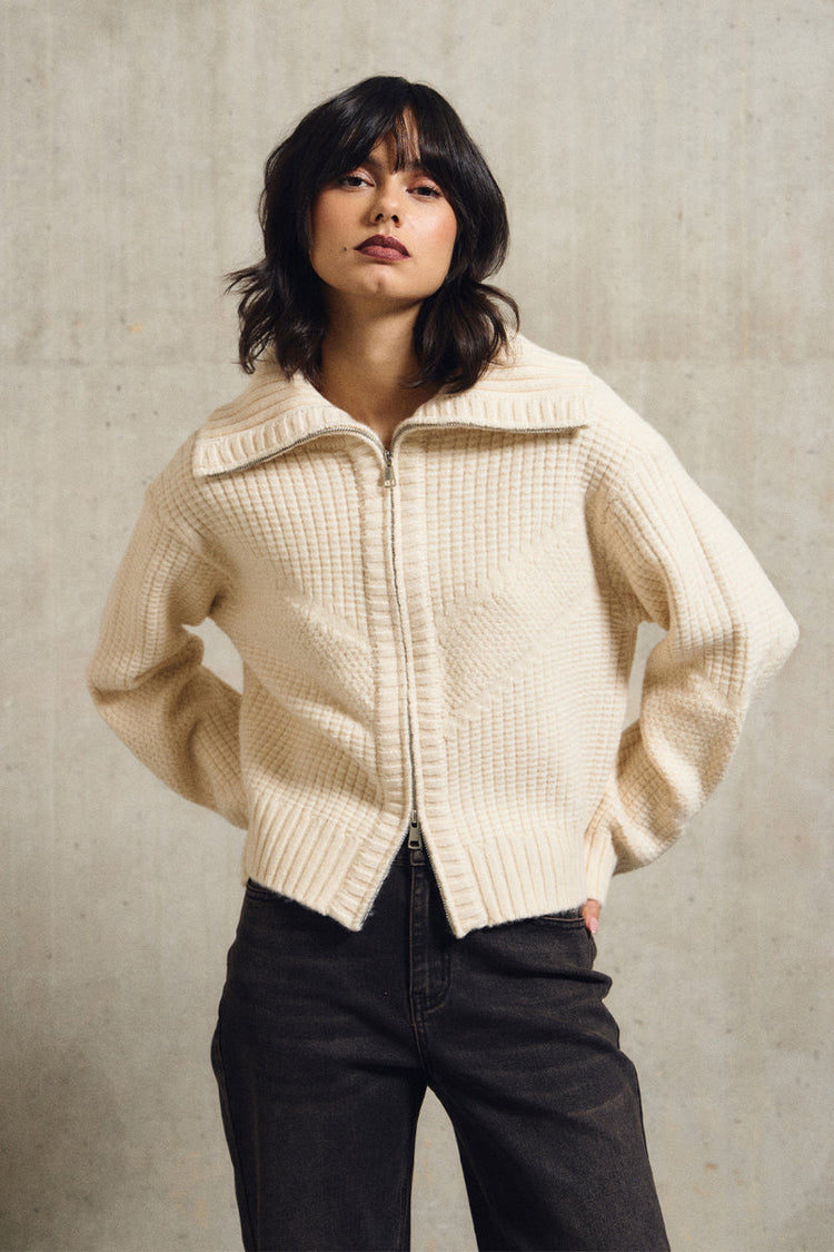 DOUBLE-ZIP KNITTED CARDIGAN