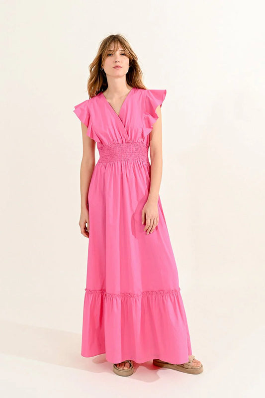 RUFFLE SLEEVE MIDI DRESS